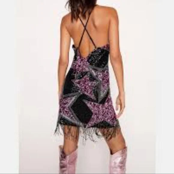 [ NASTY GAL] brand new with tags  Women's size 6- TASSEL  BEADED STAR MINI DRESS - Picture 4 of 16